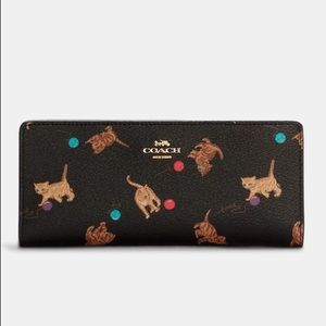COACH Black Wallet With Cats Print